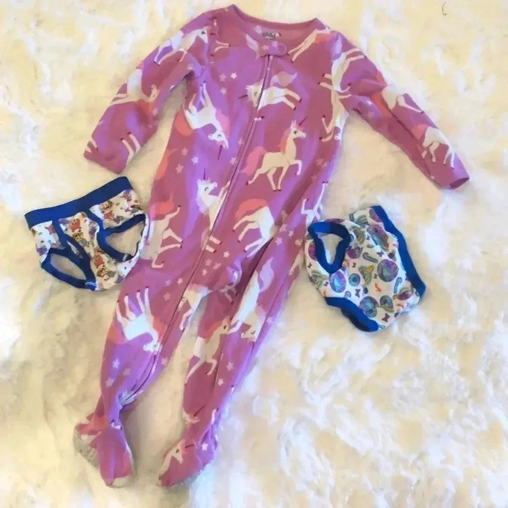 unicorn one piece footed pajamas bundle with training undies